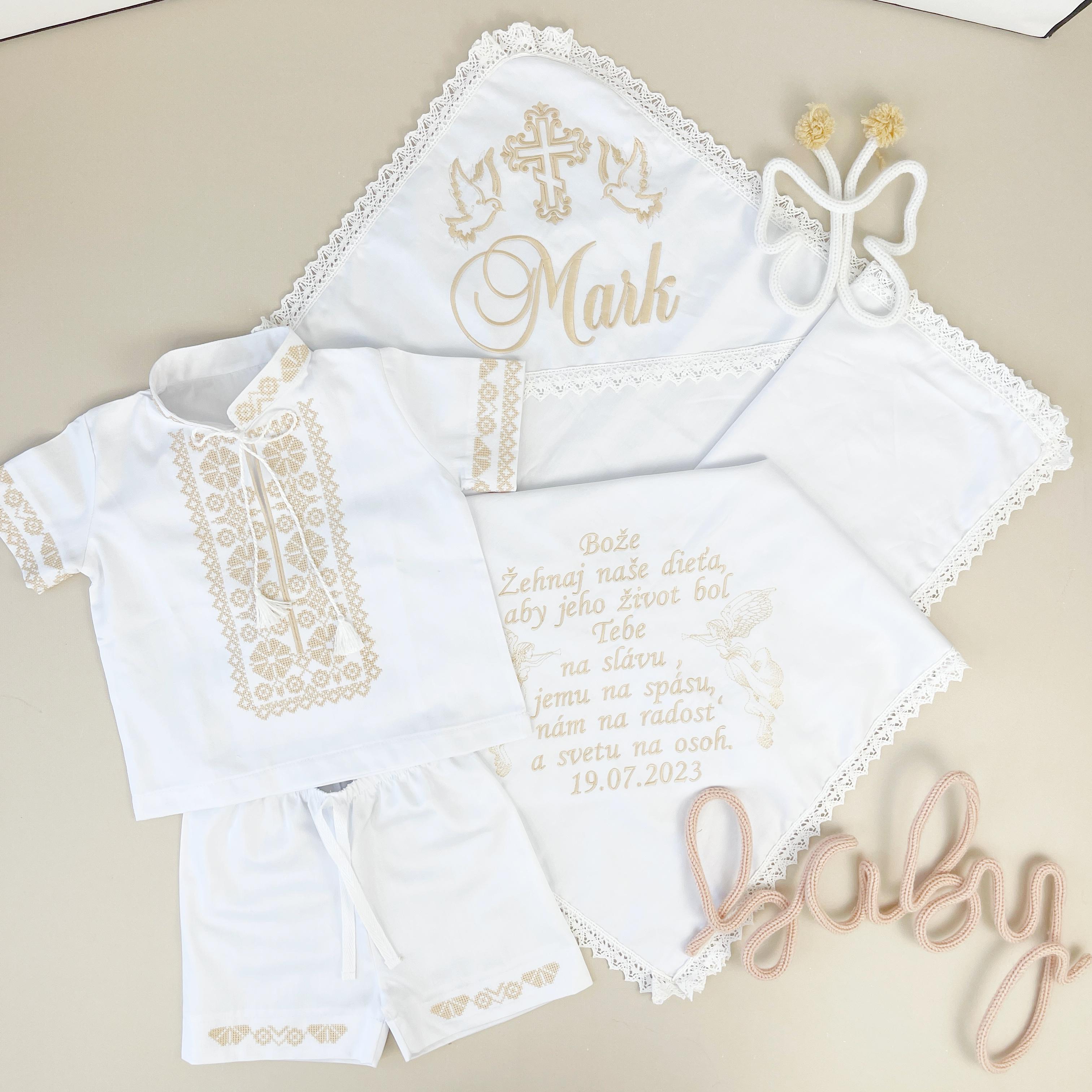 Крестильный набор для мальчика Family Tradition Божье спасение сатин с вышивкой Белый (50123)