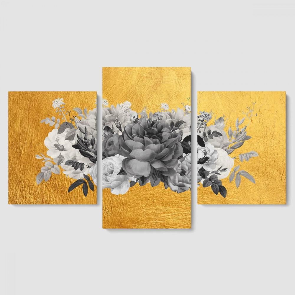 Модульная картина из трех частей Malevich Store Black and White Flowers 96x60 см (MK322038)