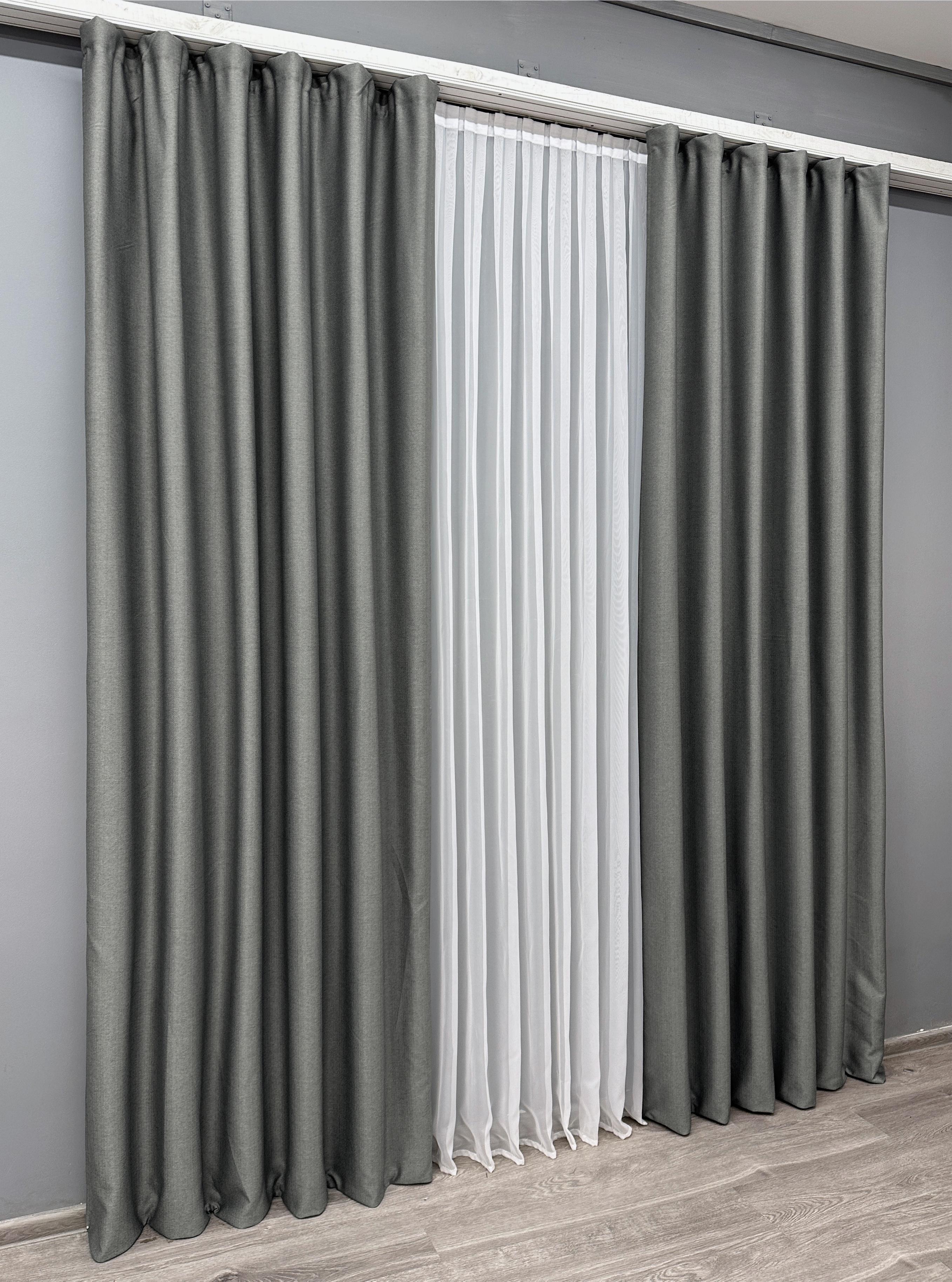 Комплект готовых штор VR-Textil Шенил однотонный № 1592ш 150х270 см 2 шт. Серый (33-0557) - фото 4