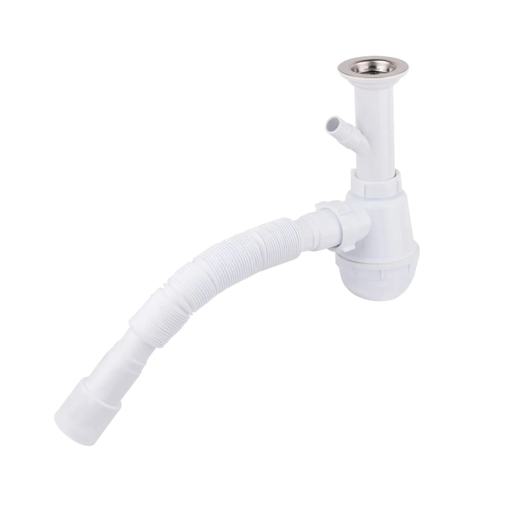 Сифон для кухонної мийки Lidz LK04 випуск 70 мм колбовий без переливу з додатковим відведенням 40/50 мм (42781)