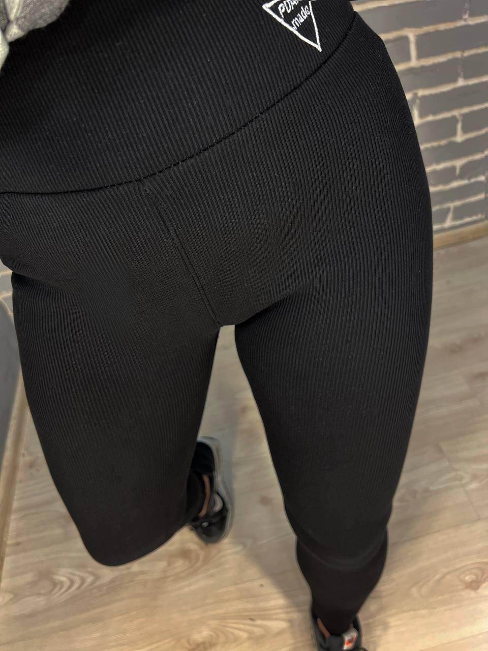 Лосини жіночі Ластівка 5247 рубчик широкий пояс утеплені на хутрі S Чорний (3059) - фото 6