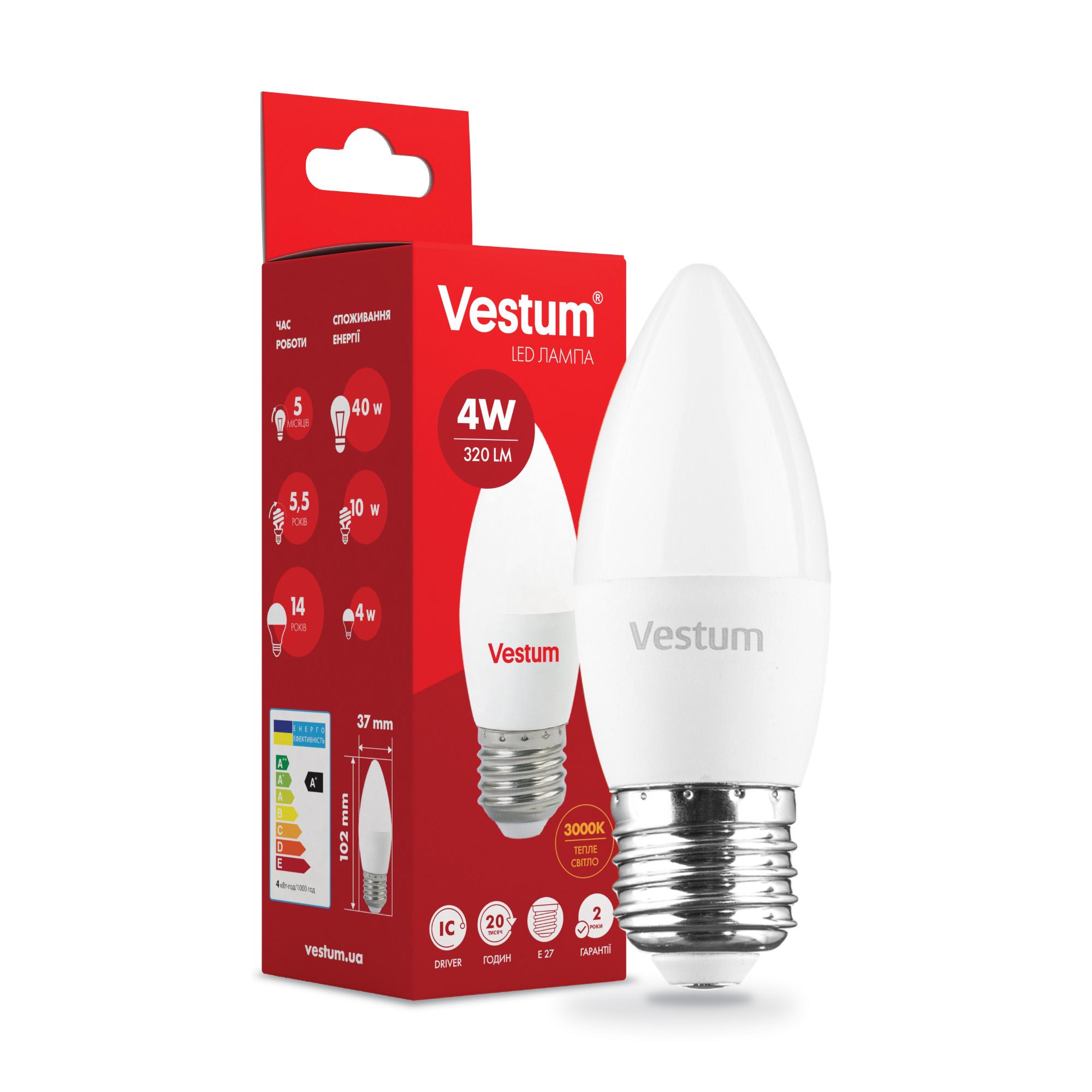 Лампа LED Vestum C37 4 W 3000K 220 V E27