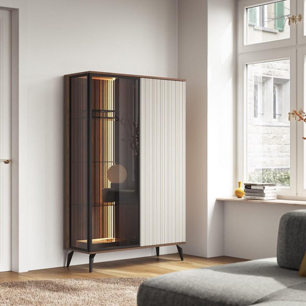 Шкаф-витрина высокий Perfect Home Vici WT103 двухдверный с подсветкой Орех/Кашемир (PFH-091278)