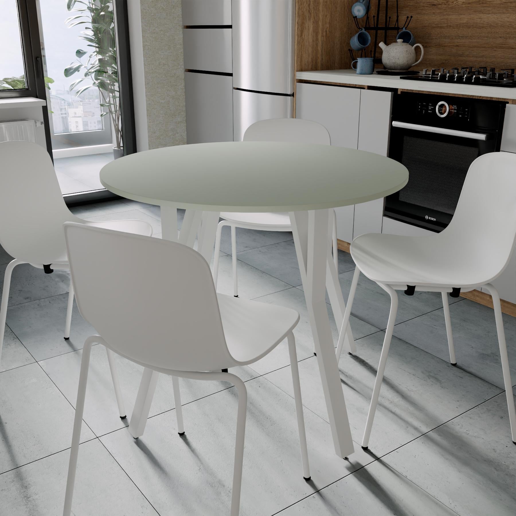 Обідній стіл круглий Ferrum-decor MARSI 4 870-4 ніжки конусні метал/ДСП 16 мм 750x870x870 мм Білий/Кашемір (FRD-107530)
