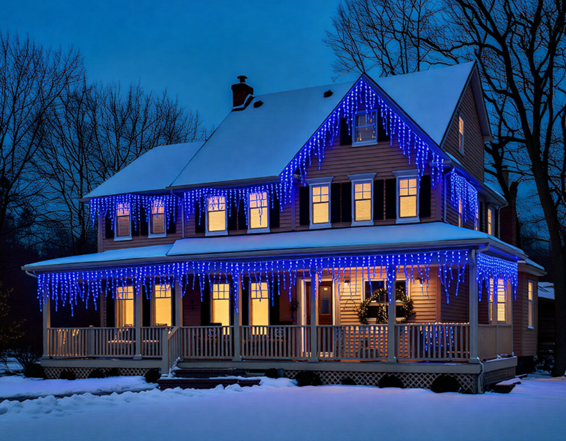 Гирлянда бахрома уличная 840 LED 50 м от сети белая нить Синий