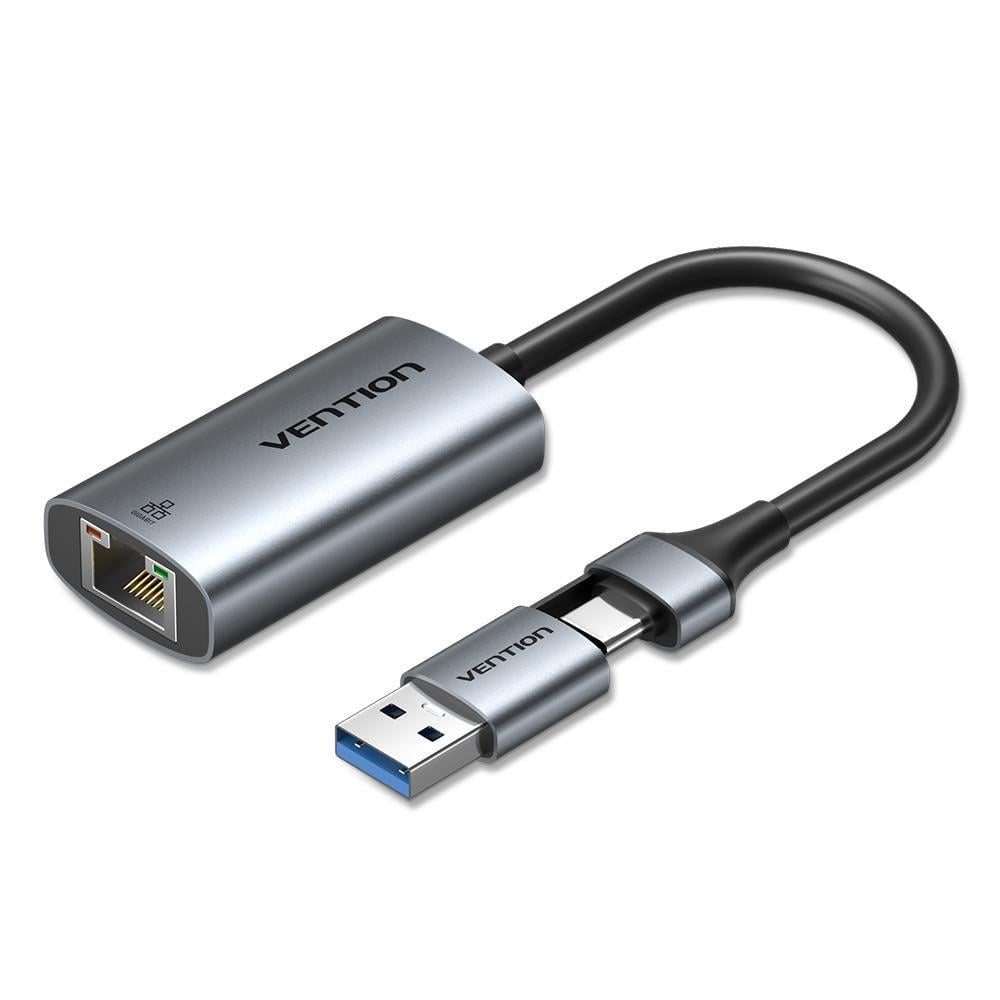 Адаптер Vention USB-C/USB-A на Gigabit Ethernet 1000 Мбит/с алюминиевый Plug and Play 0.15 м Серый (CFQHB)