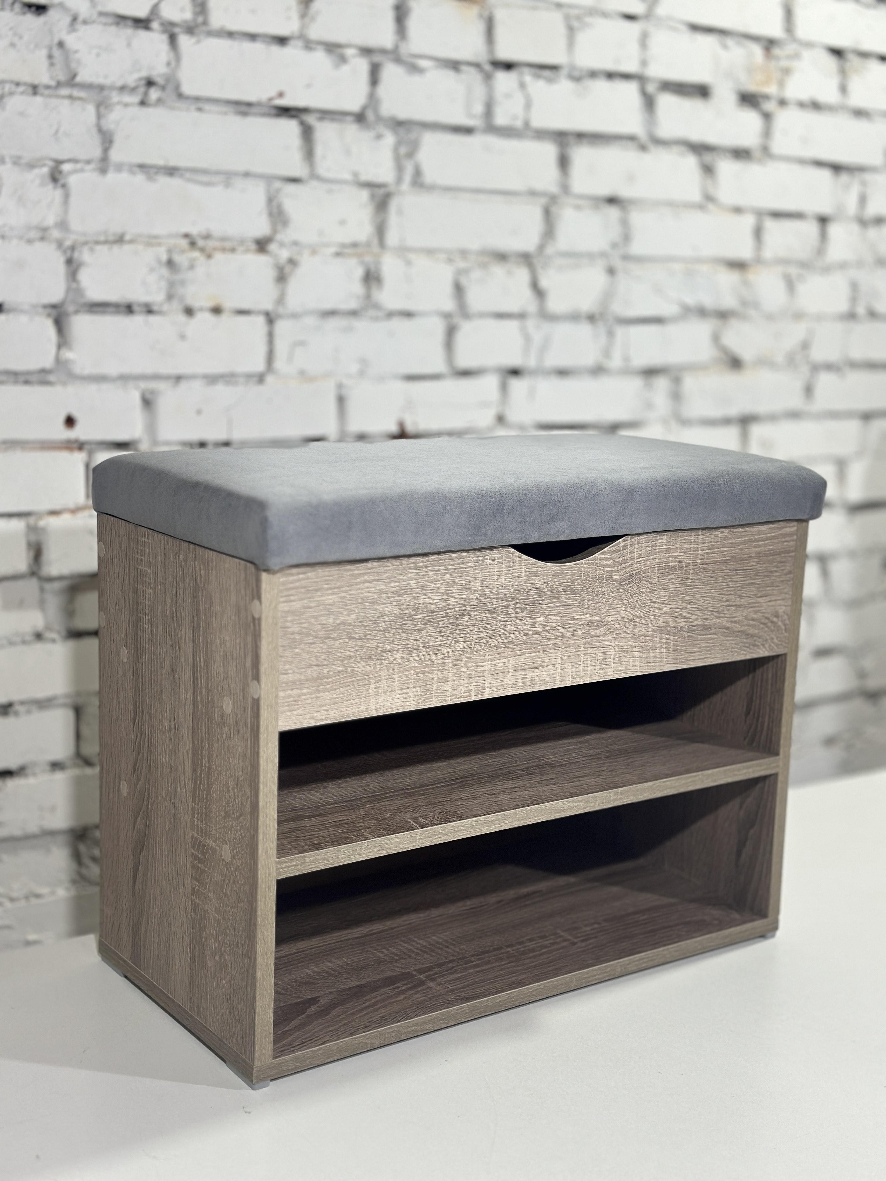 Тумба для обуви ДСП/ткань 30х60х45 см Сонома трюфель/Серый