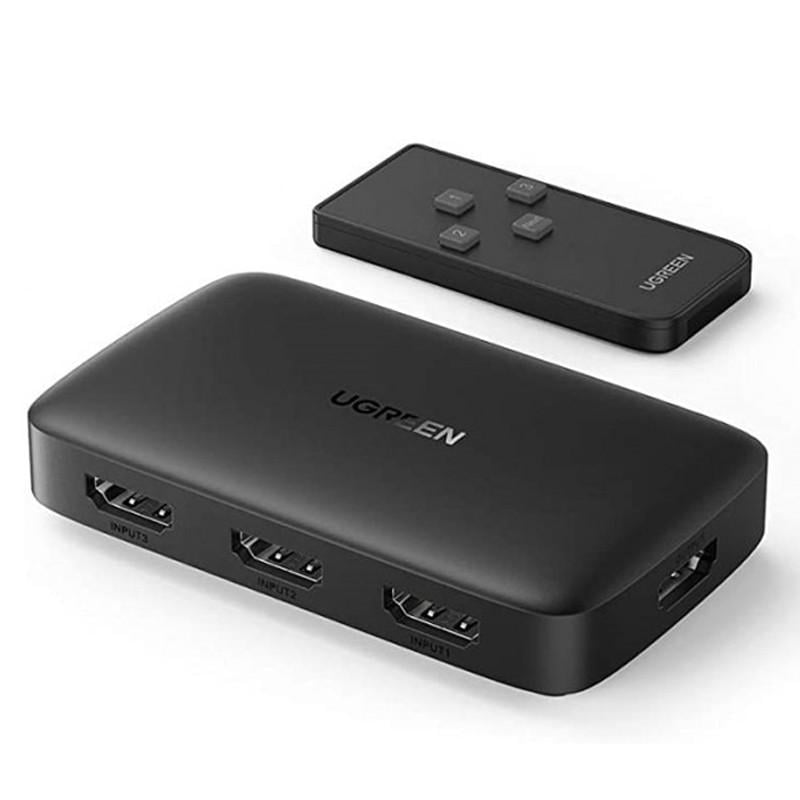 Переключатель HDMI Ugreen на 3 выхода с пультом ДУ 4K 3D Full HD Черный