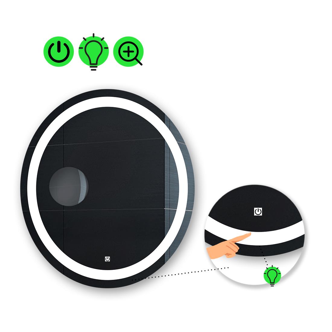 LED-зеркало 75x75 см с сенсором и увеличительной линзой без подсветки модель Amica.