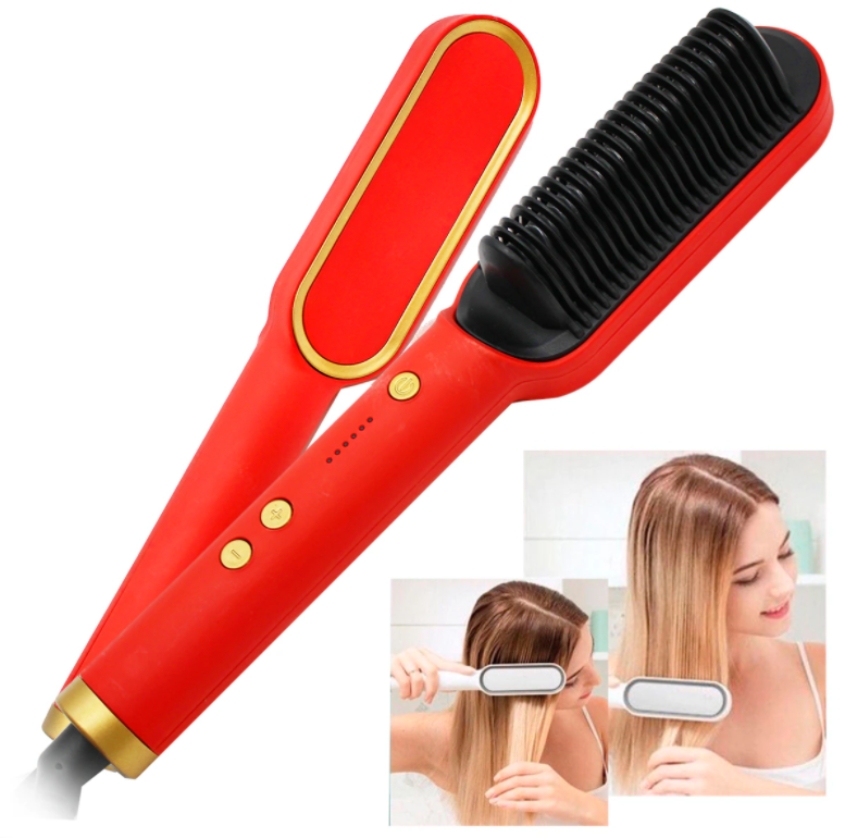 Гребінець - випрямляч електрична Hair Straighter fast HQT-909B 45Вт Червоний - фото 6