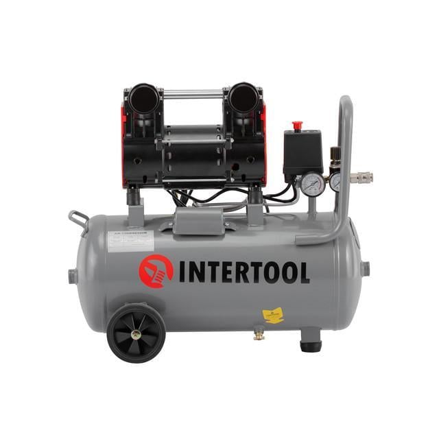 Компрессор Intertool PT-0032 24 л 1,5 кВт 230 В 8 атм 200 л/мин 1400 об/мин безмасляный 2 цилиндра 68 дБ