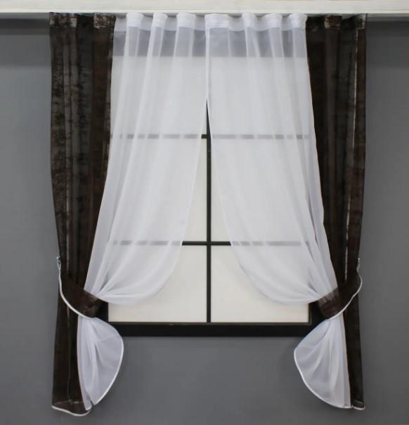 Комплект штор на кухню 280х170 см Шоколадный/Белый (083к) Комплект штор на кухню 280х170 см Шоколадный/Белый (083к)