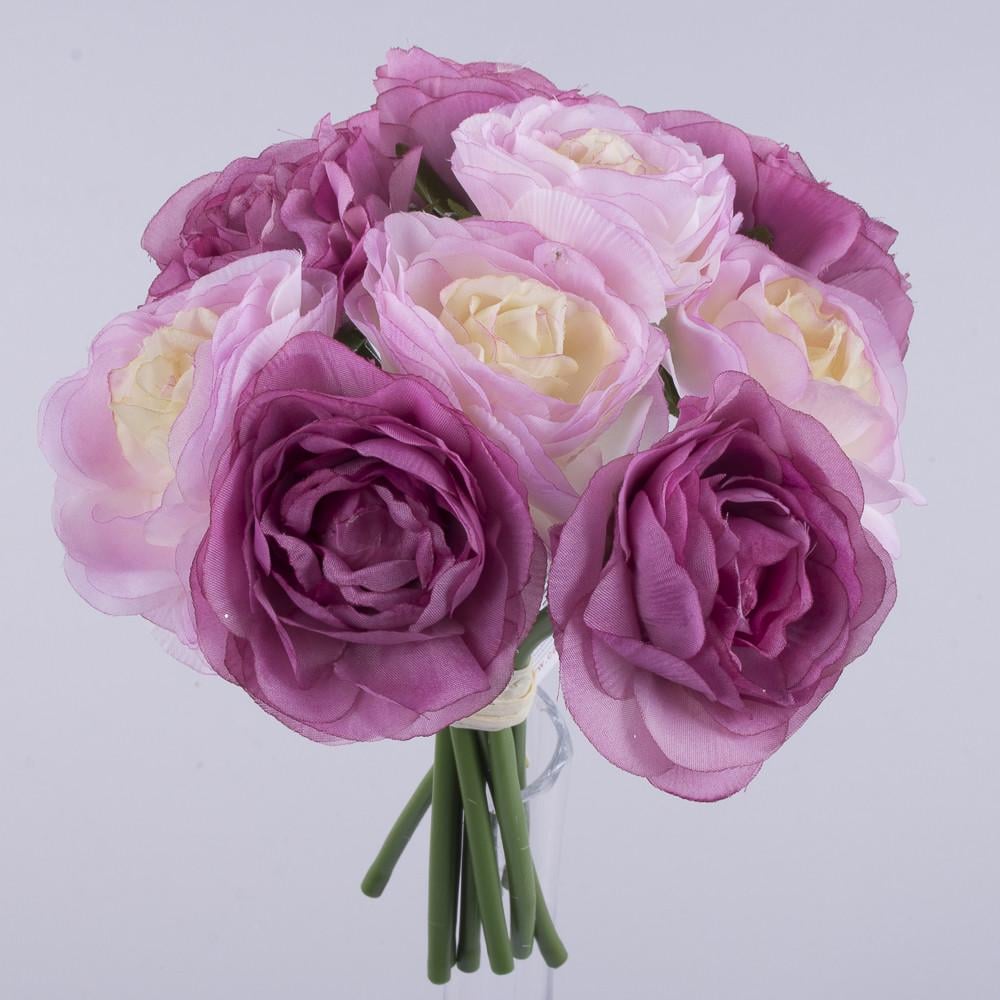 Искусственные цветы Букет камелии двухцветный Розовый/Фиолетовый (3707-2)