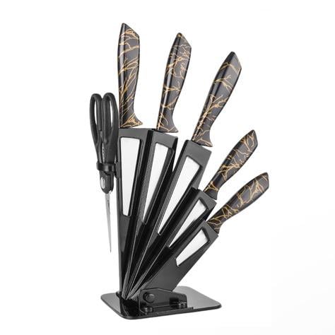 Набір ножів на підставціз квадратним візерунком 7 пр. Чорний (33237)