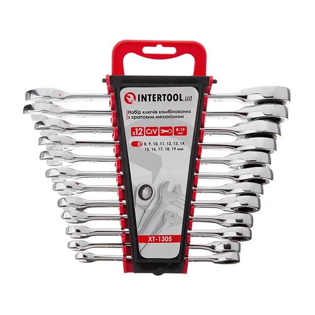 Набір ключів комбінованих з храповим механізмом 12 од. Cr-V/PROF 8-19 мм (DIN3113)