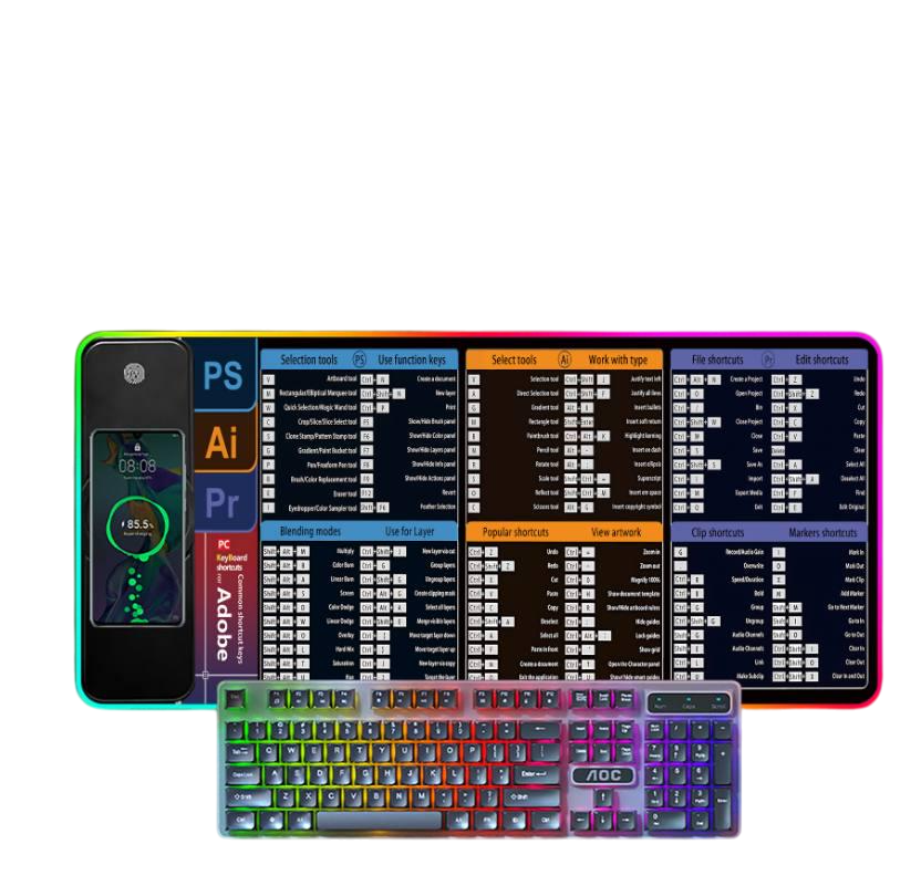 Килимок для ігрової миші GMS Adobe 2в1 з RGB підсвіткою 14 режимів настільний для бездротових телефонів стандарту Ql 800х300 мм