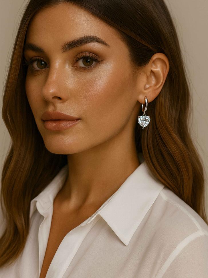 Серьги с подвеской хрустальное сердце (5423)