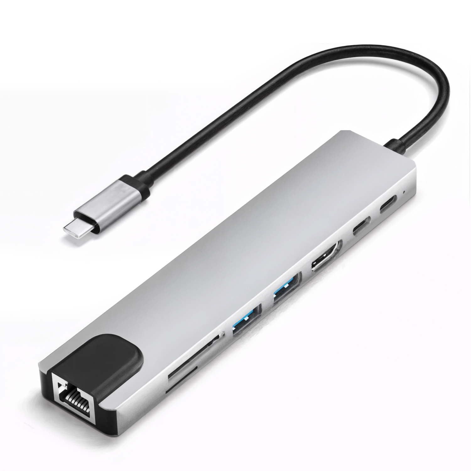 USB-хаб для ноутбука 8в1 4K HDMI USB 3.0/USB 2.0/SD/TF Card Reader/RJ45/ USB-C/PD Female (Hub-8/1)