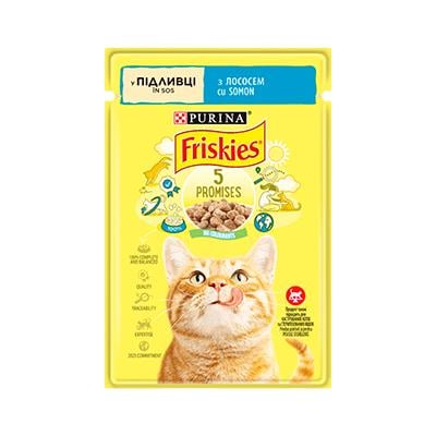 Корм для котів вологий Friskies Шматочки у підливці з лососем 85 г 26 шт.