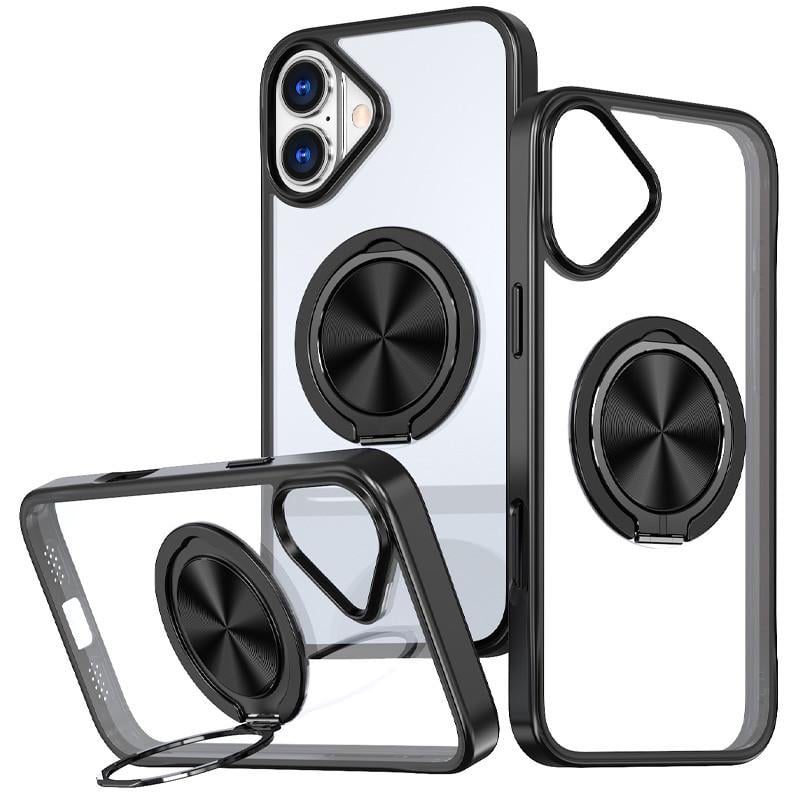 Противоударный чехол TPU+PC Metal Ring with MagSafe для Apple iPhone 16 (6.1") Черный