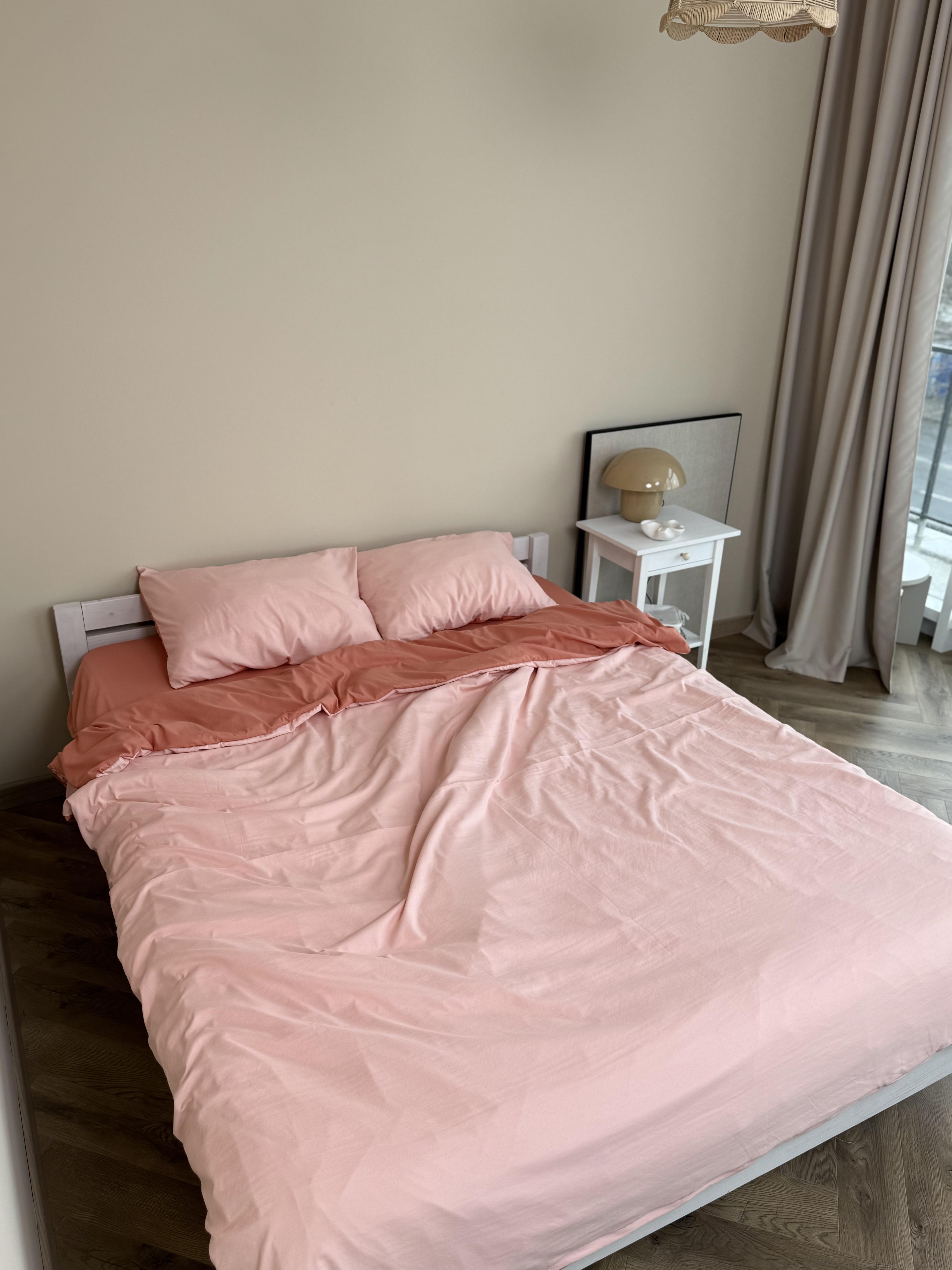 Комплект постельного белья Тень сатин евро/наволочки 50х70/70х70 см Персиковый/Розовый (6874) - фото 4