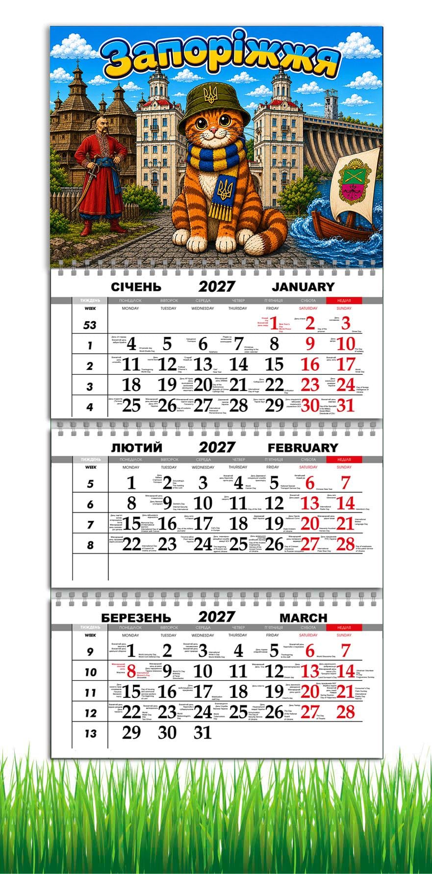 Календарь настенный квартальный на 2027 год APRIORI Города Украины/Запорожье 30х61 см (37216484)