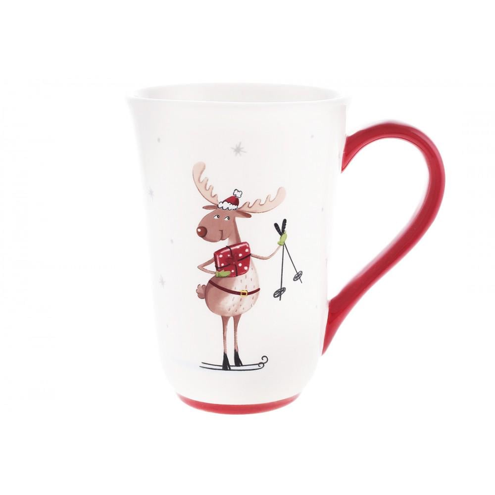 Кружка керамическая Олень с лыжами 600 мл Красный (834-347)
