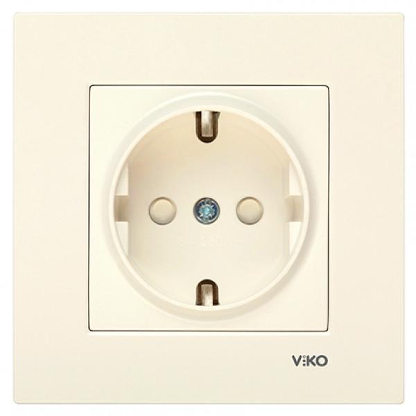 Розетка одинарная с заземлением и шторками Viko Karre Кремовый (00000012456)