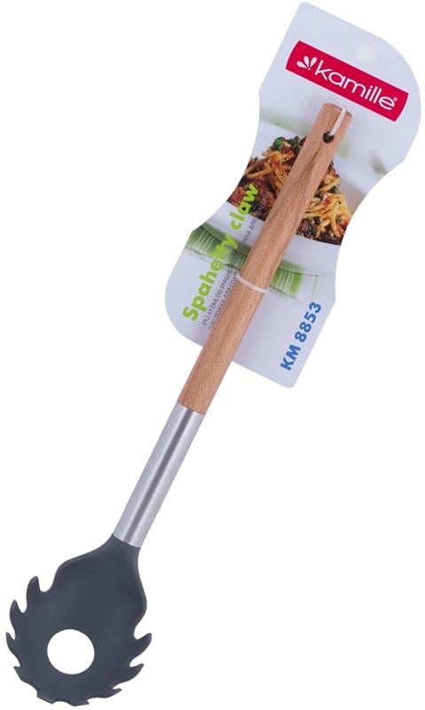 Ложка для спагеті Kamille Chantal 31 см нейлонова з дерев'яною ручкою (KM-8853) - фото 3