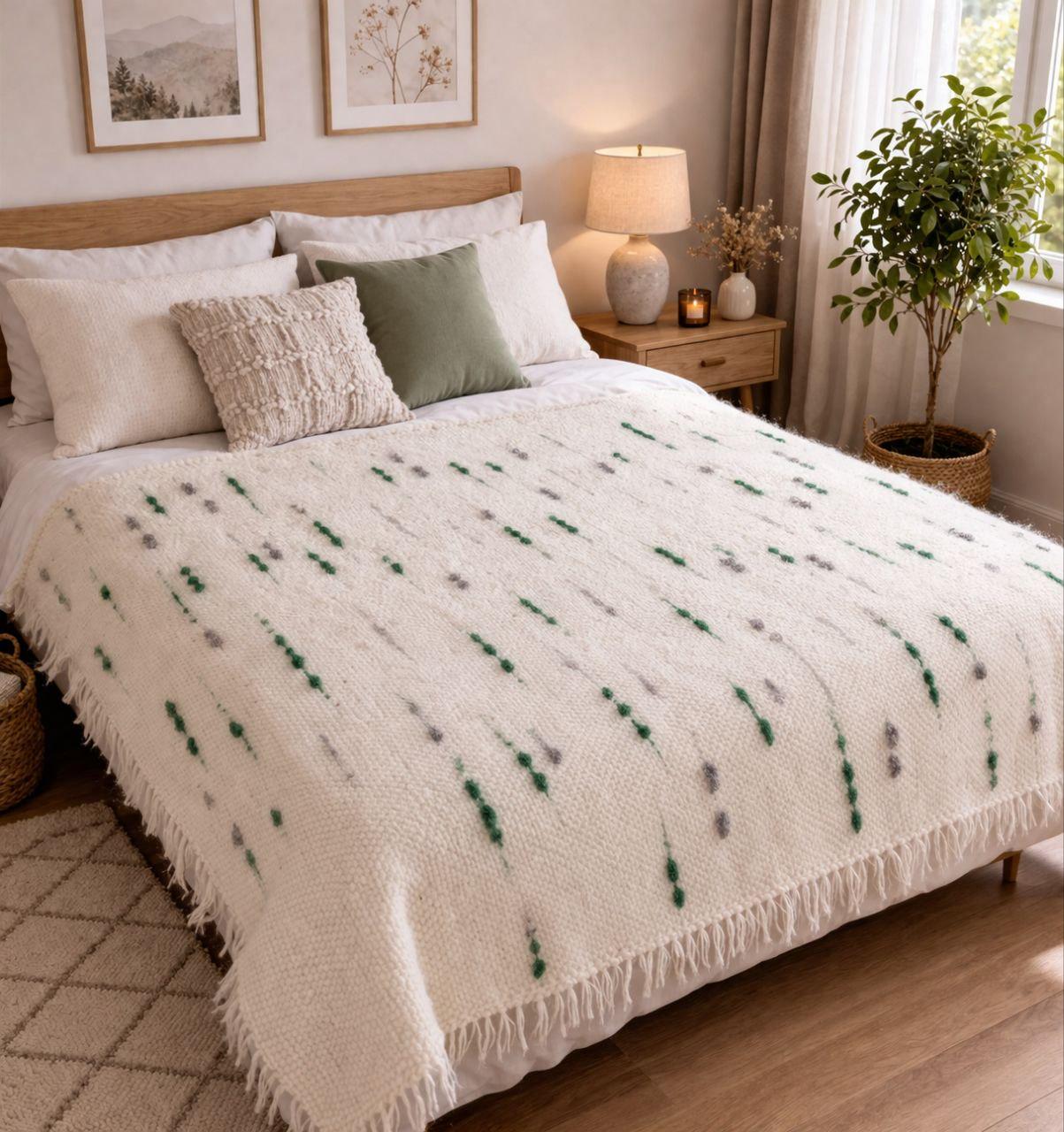 Ковдра-ліжник Zgarda 150х200 см Білий з трав'яним (Л 01-45)