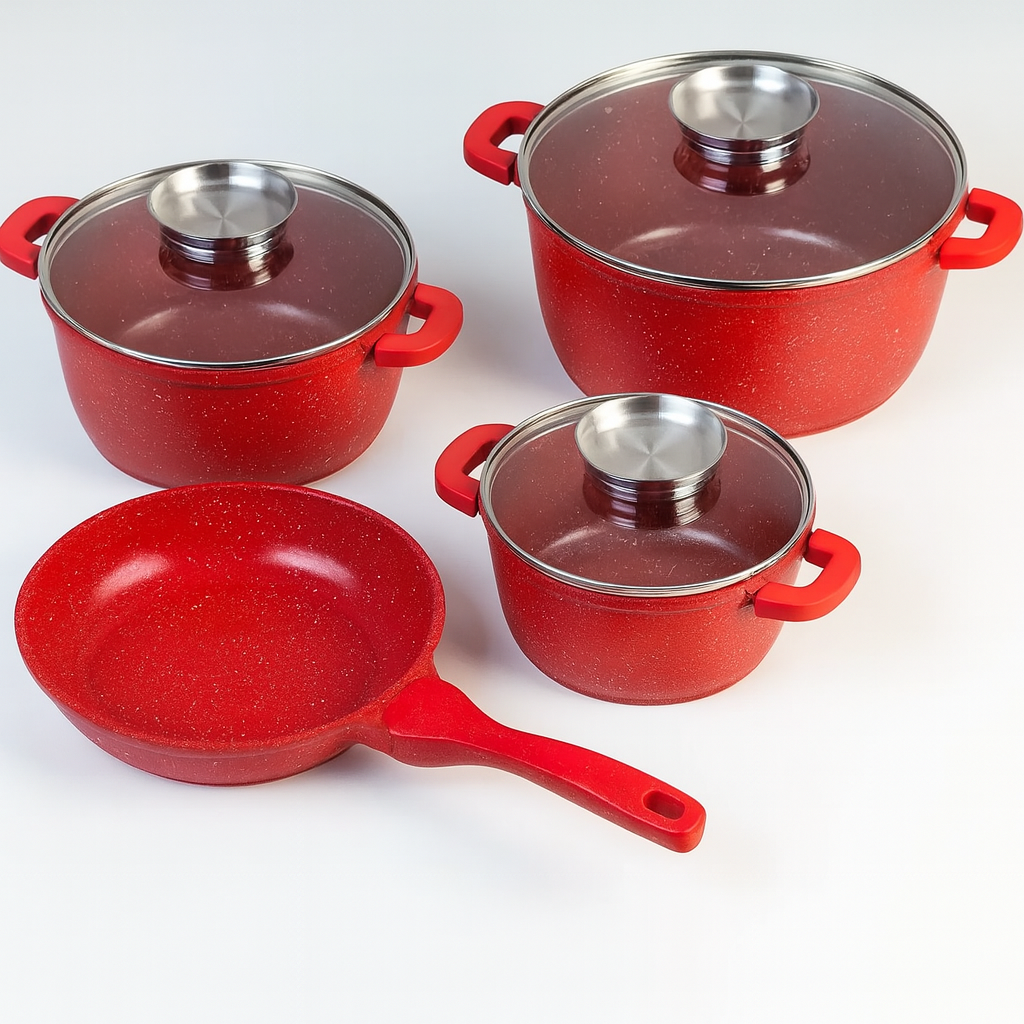 Набір кухонного посуду Bellmax BM-120 з литого алюмінію з гранітним антипригарним покриттям 9 пр. Червоний (54151467) - фото 2