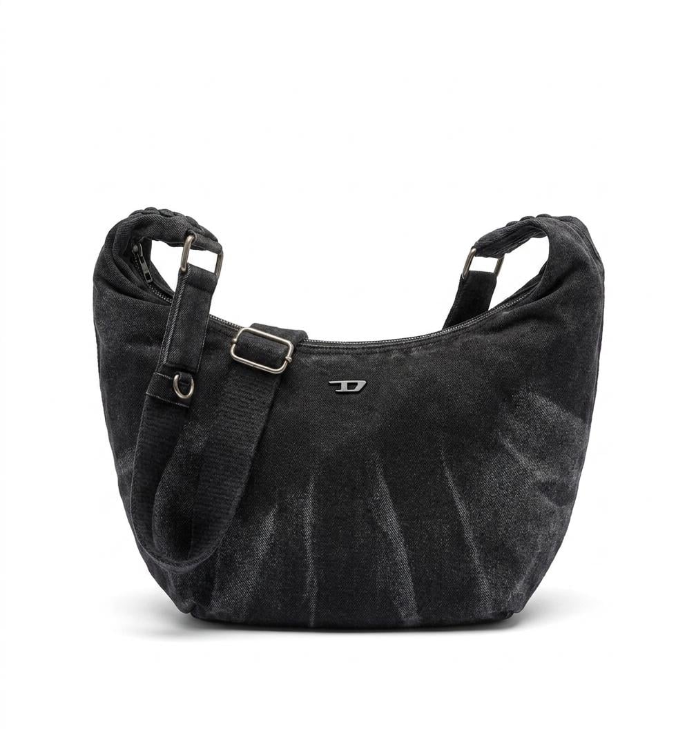 Сумка джинсовая Diesel Rave Hobo X Washed Black унисекс на плечо с регулируемым ремнем