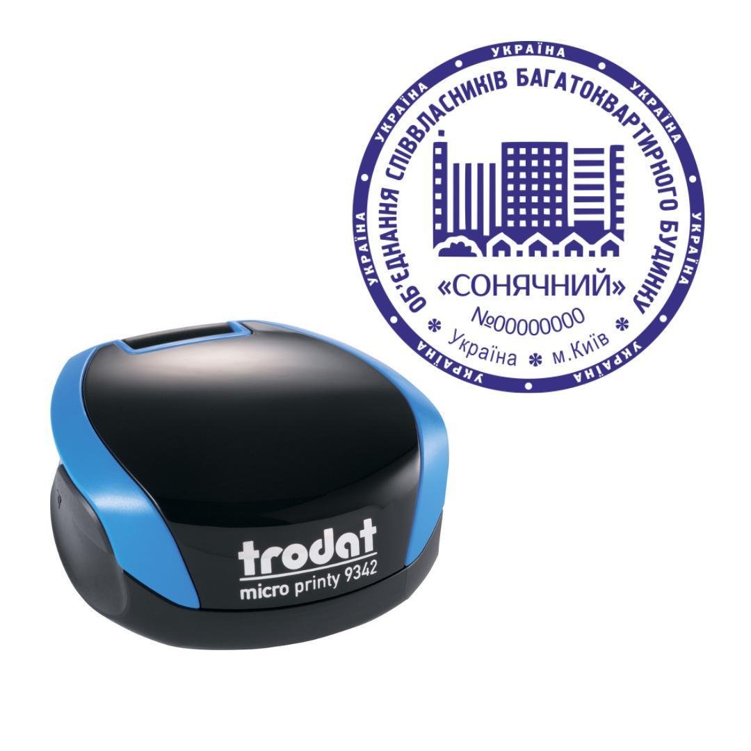 Печать ОСМД на карманном оснащении Trodat Micro Printy 9342 d 42 мм Синий (О4/9342/BL)