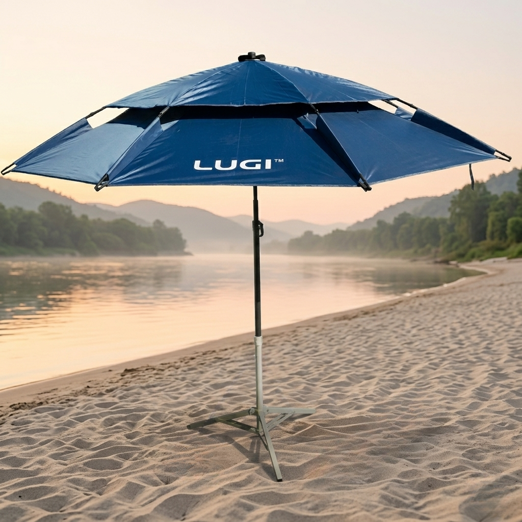Зонтик для рыбалки и кемпинга LUGI Black UV Protection из полиэстера и фибергласа с регулировкой наклона d 190 см/2,2 м Синий (HP-JW-7)