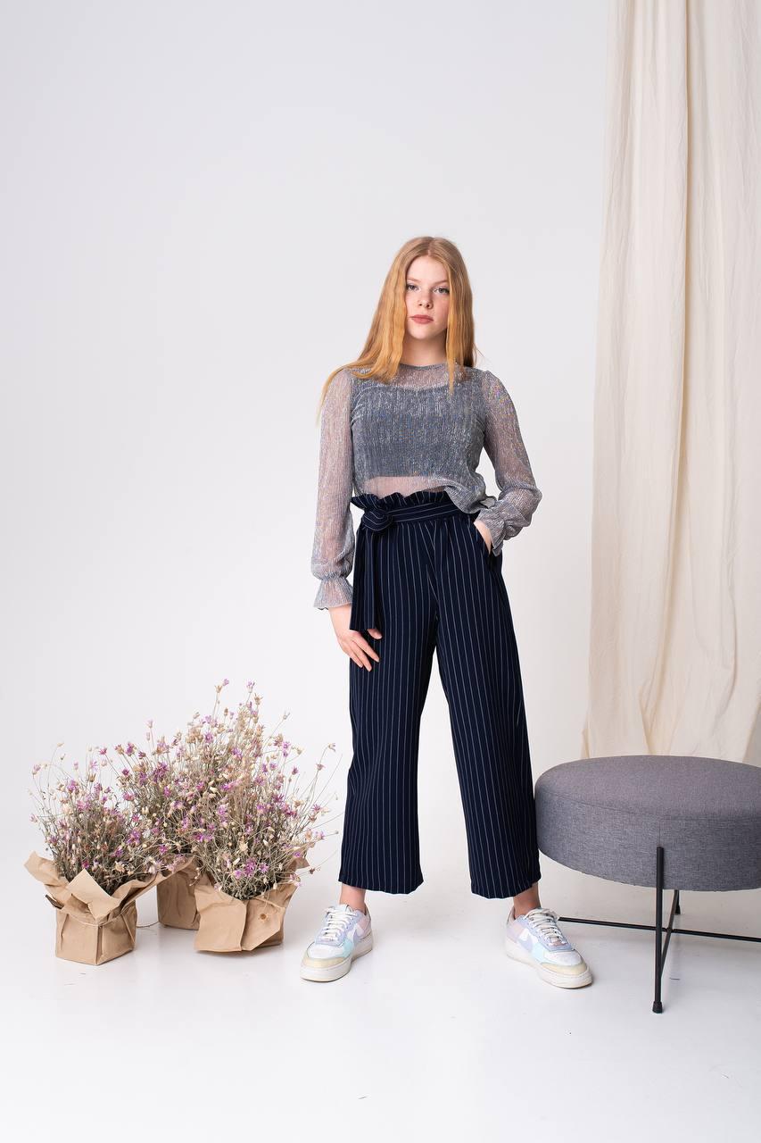 Брюки кюлоты школьные подростковые для девочки IRmAS 1162 134 синие в полоску