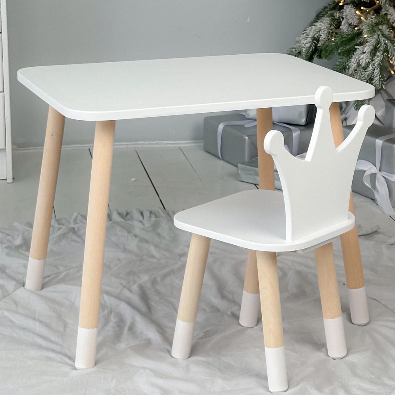 Стол и стульчик прямоугольный Корона детский для уроков игр еды Белый