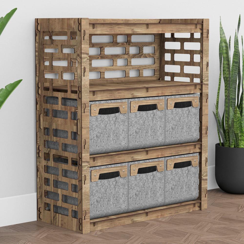 Комод для кухні дерев'яний Hexagonica Brickwall на 6 шухляд сірі кошики 900х750х345 мм (111399)