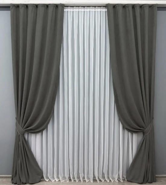 Штори з мікровелюру Petek YL 1,5х2,95 м 2 шт. Темно-сірий (1703ш 33-0609)