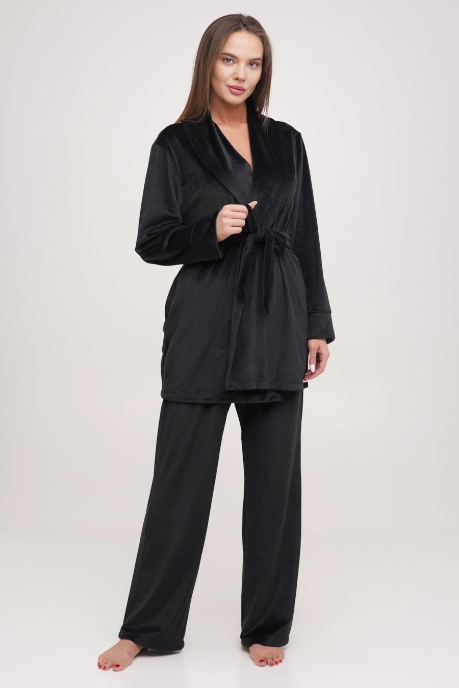 Комплект Effetto халат/брюки р. 42/S Черный (80013) - фото 1 Комплект Effetto халат/брюки р. 42/S Черный (80013) - фото 1