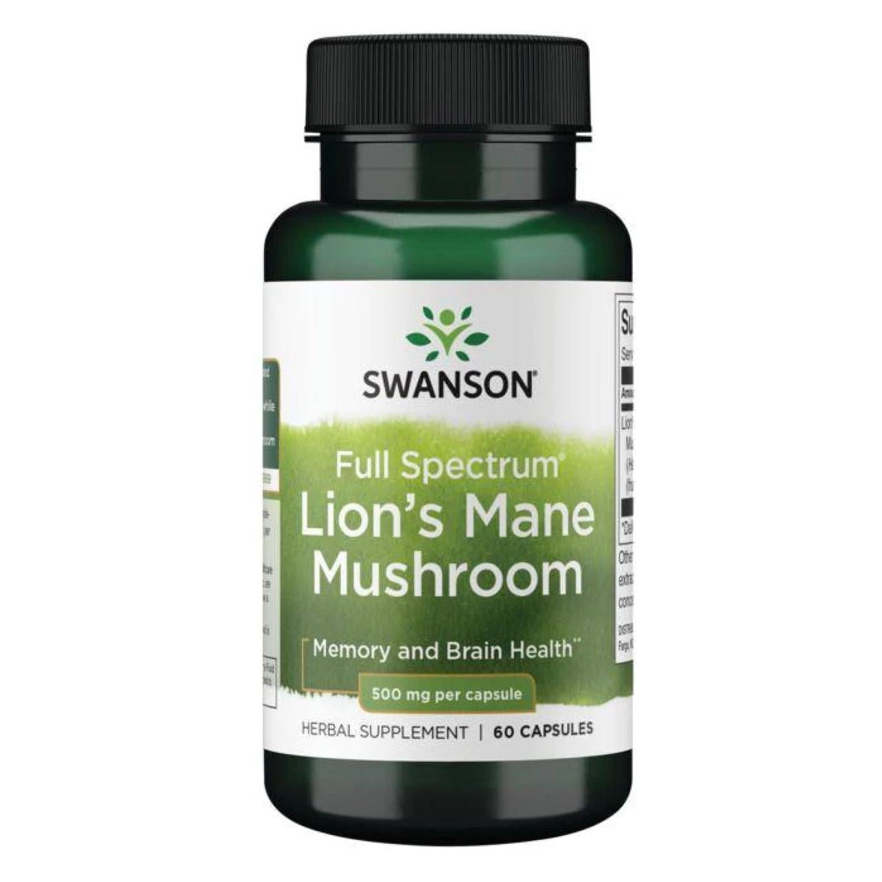 Добавка Lion's Mane Mushroom Ежовик гребенчатый Swanson для мозга/памяти и концентрации 500 мг 60 капсул