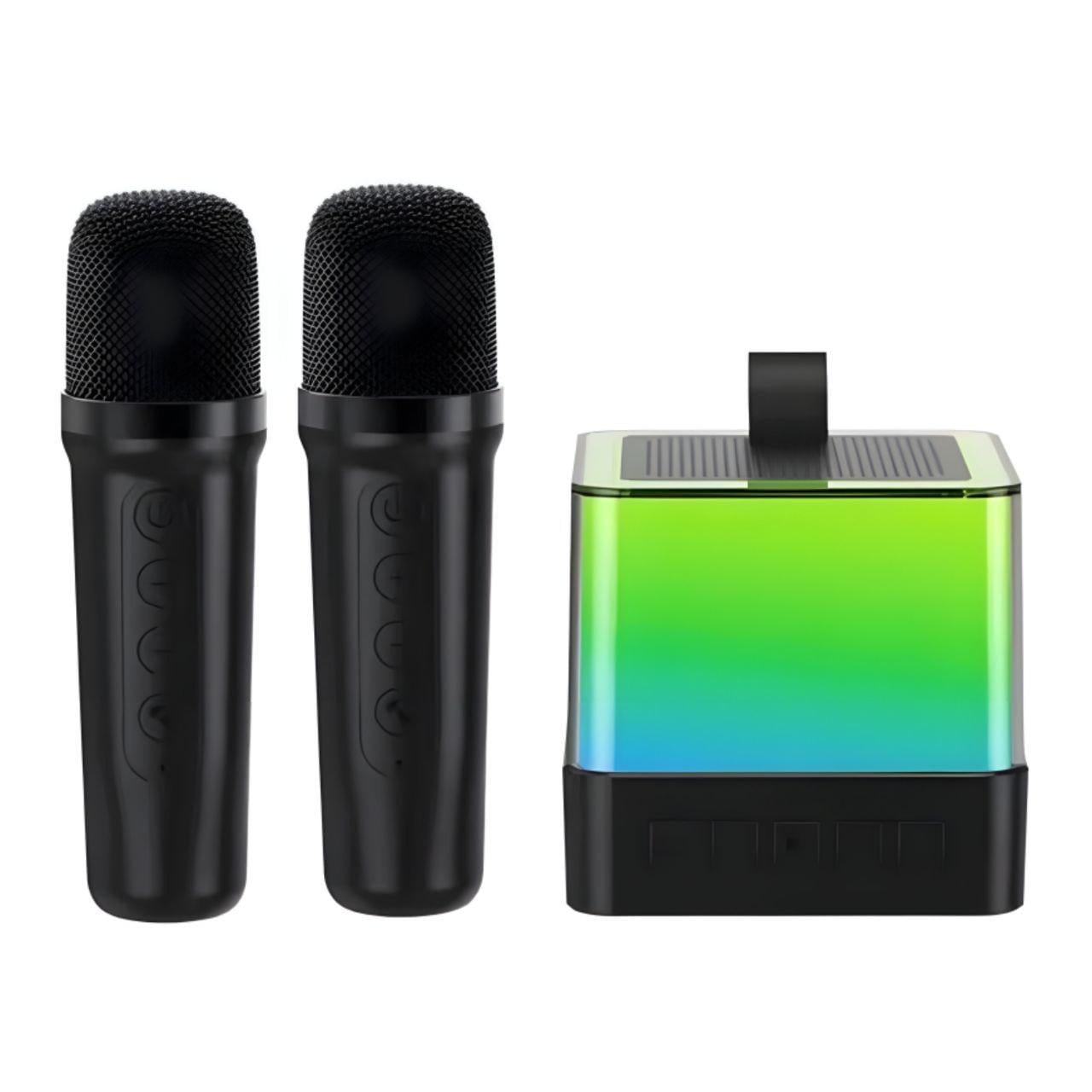 Беспроводная Bluetooth-колонка 0222-1/МК с RGB-подсветкой 2 караоке-микрофона Черный (31190452)