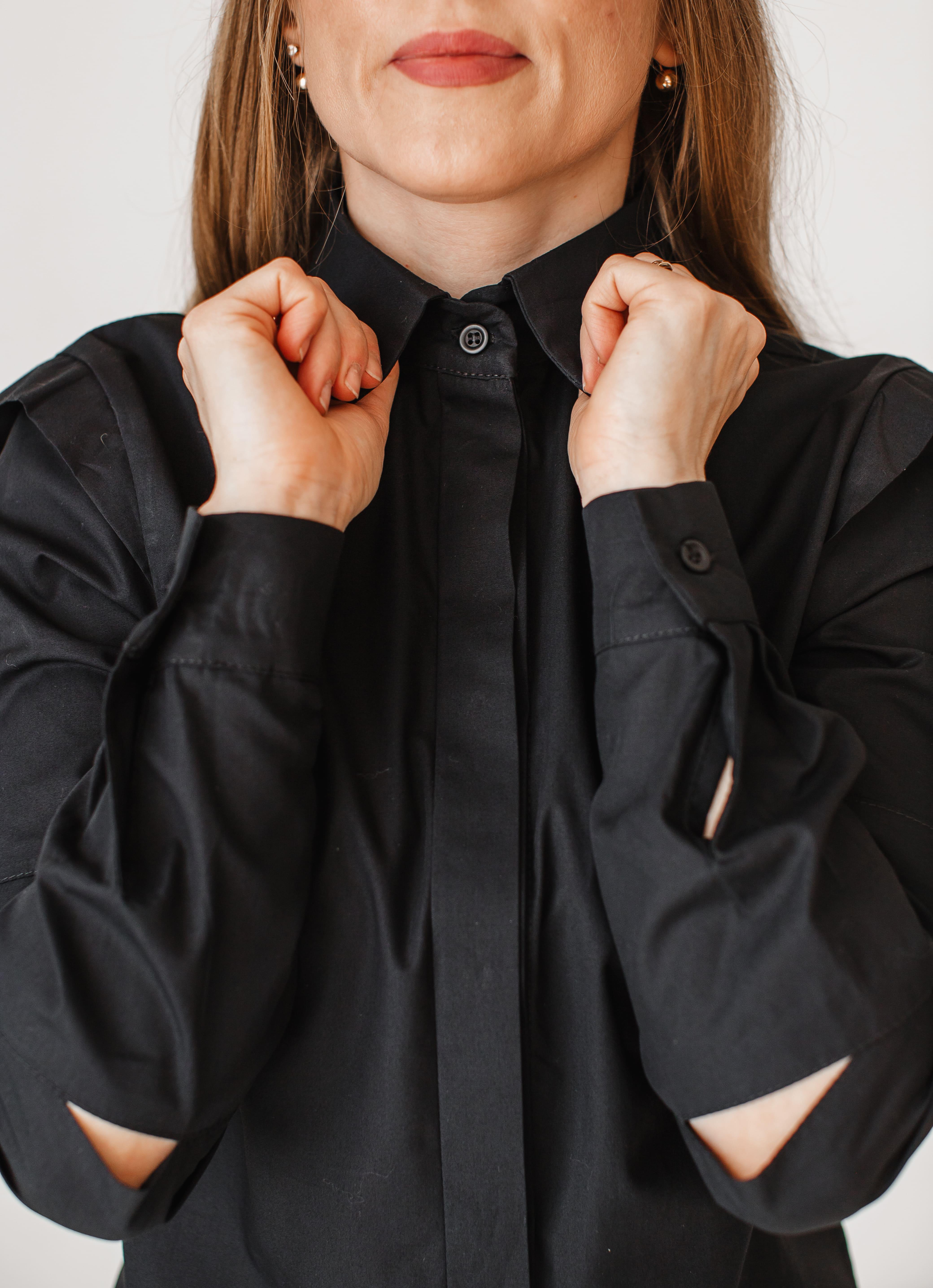 Сорочка жіноча приталена VSlatinina з розрізами на рукавах S Чорний (01234567822) - фото 7 Сорочка жіноча приталена VSlatinina з розрізами на рукавах S Чорний (01234567822) - фото 7