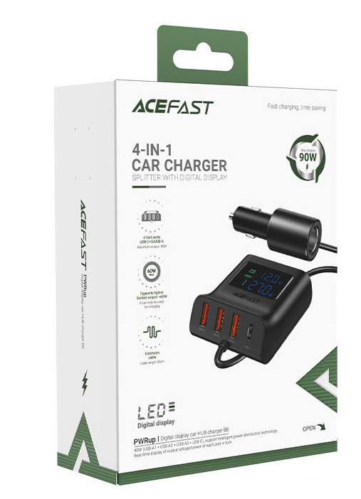 Зарядний пристрій автомобільний Acefast B8 digital display car HUB charger (6974316281078)