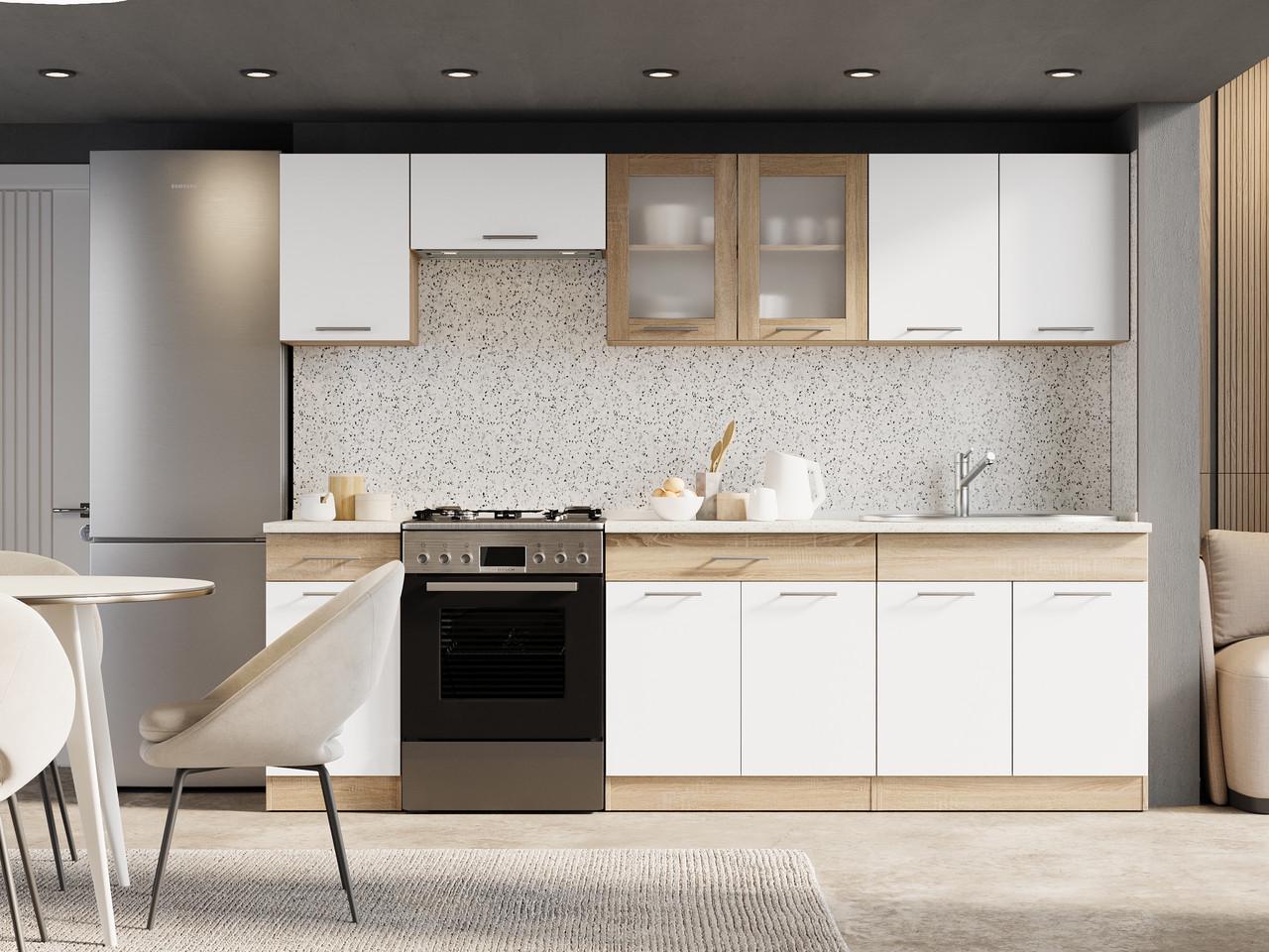 Кухня готовая Эверест №6 Эко Нова и столешница 2,5 м/2,6 м Сонома/Белый (27012.01) - фото 2 Кухня готовая Эверест №6 Эко Нова и столешница 2,5 м/2,6 м Сонома/Белый (27012.01) - фото 2