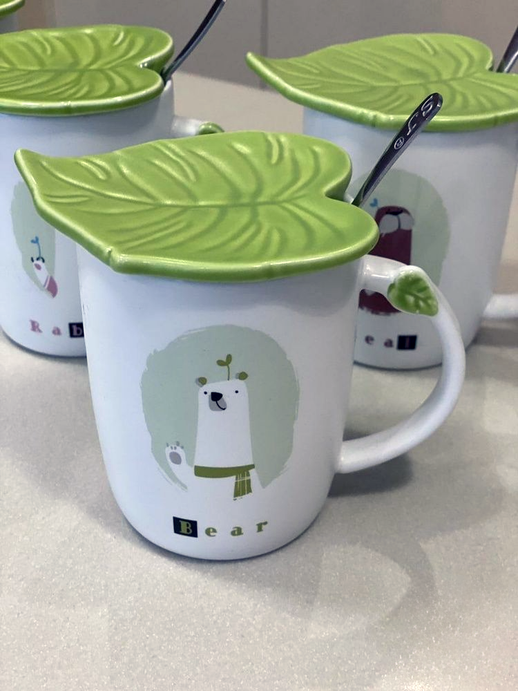 Кружка Зеленый лист/Медведь с крышкой и ложкой 350 мл (21-ведмідь-O8030-57) - фото 10