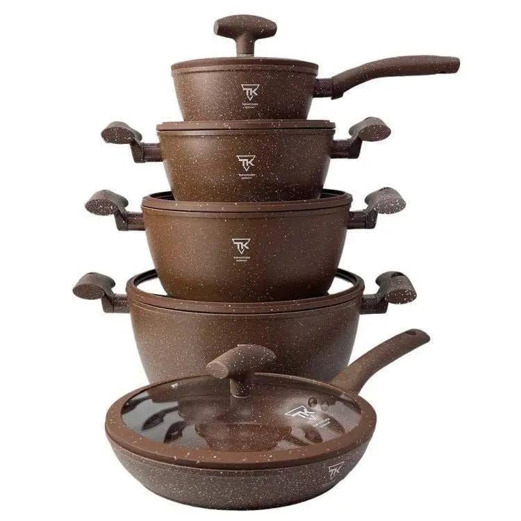Набір посуду для індукції Top Kitchen TK-00100 з гранітним покриттям 10 предметів Коричневий (2480484960)