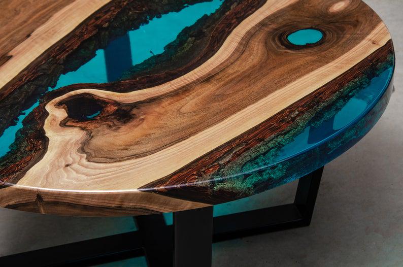 Стол журнальный Сан-Франциско дизайнерский река круглый из прозрачной эпоксидная смолы и массива ореха 700х480 мм - фото 9 Стол журнальный Сан-Франциско дизайнерский река круглый из прозрачной эпоксидная смолы и массива ореха 700х480 мм - фото 9