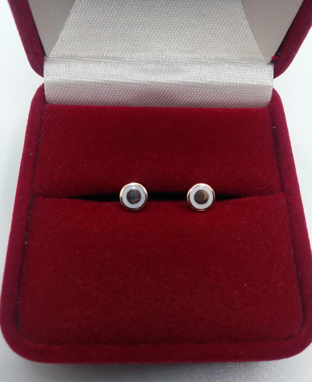 Серьги золото винтики белая эмаль 585° 1,21 г (1584153298)