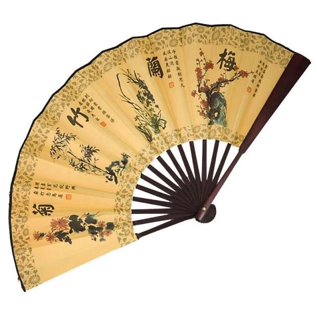 Веер двухсторонний Растения фен-шуй 33х58 см Бежевый (4627а)