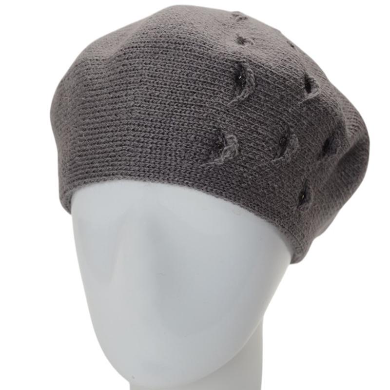 Берет женский двойной Lirus Суфле с узором и стразами Дым